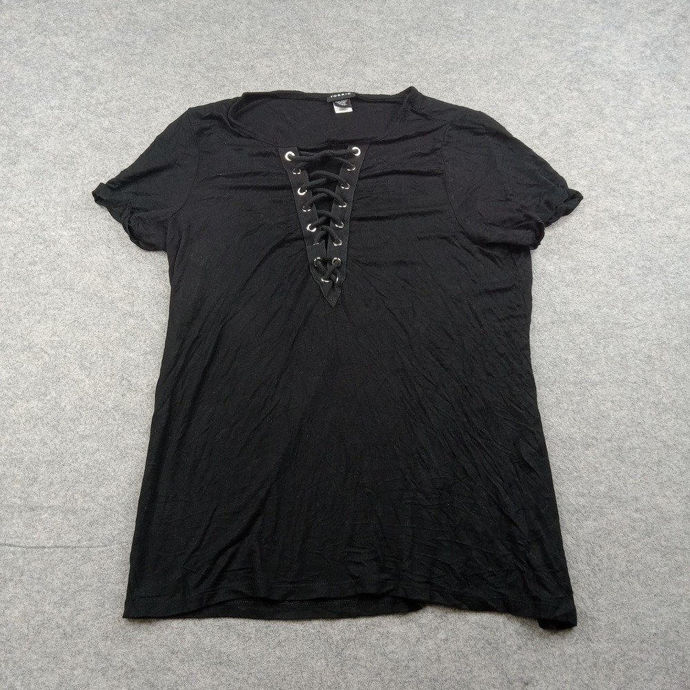 Torrid Shirt Womens 00 Black Lace Up V Neck Short Sleeve Tunic Top Stretch